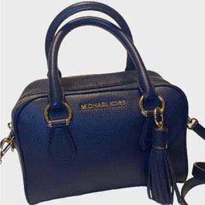 MICHAEL KORS Small Bedford Leather Tassel Satchel Navy